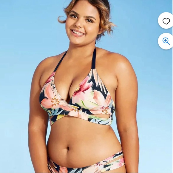 📦 Kona Sol Navy / Peachy Pink Floral Bikini - Picture 1 of 5